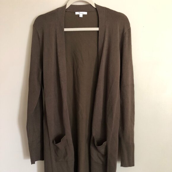 89th and Madison Long "off the shoulder" Cardigan in Olive Green (size large) - Picture 1 of 3